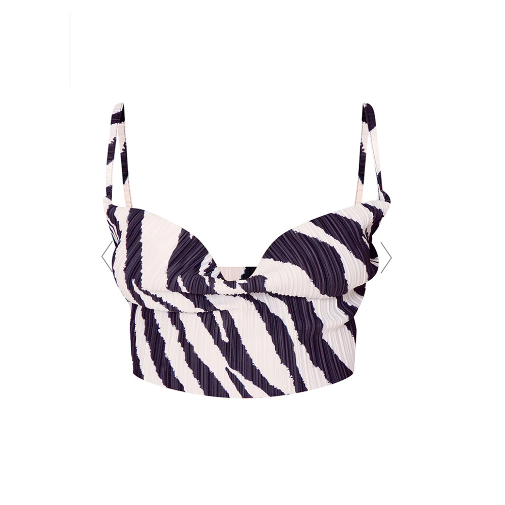 Pretty Little Thing BLACK ZEBRA PRINT PLISSE STRAPPY COWL NECK TOP US 12.5